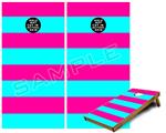 Cornhole Game Board Vinyl Skin Wrap Kit - Premium Laminated - Psycho Stripes Neon Teal and Hot Pink fits 24x48 game boards (GAMEBOARDS NOT INCLUDED)