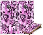 Cornhole Game Board Vinyl Skin Wrap Kit - Premium Laminated - Scene Kid Sketches Pink fits 24x48 game boards (GAMEBOARDS NOT INCLUDED)