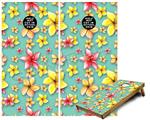 Cornhole Game Board Vinyl Skin Wrap Kit - Premium Laminated - Beach Flowers Seafoam Green fits 24x48 game boards (GAMEBOARDS NOT INCLUDED)