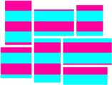 Psycho Stripes Neon Teal and Hot Pink - 7 Piece Fabric Peel and Stick Wall Skin Art (50x38 inches)
